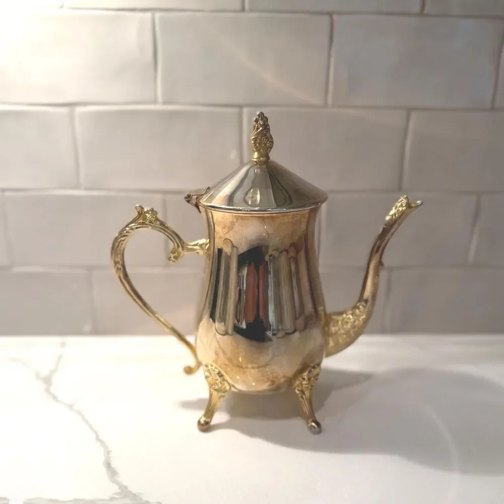 Vintage International Silver Co Gold Plated Coffee Pot, Victorian Tea Server